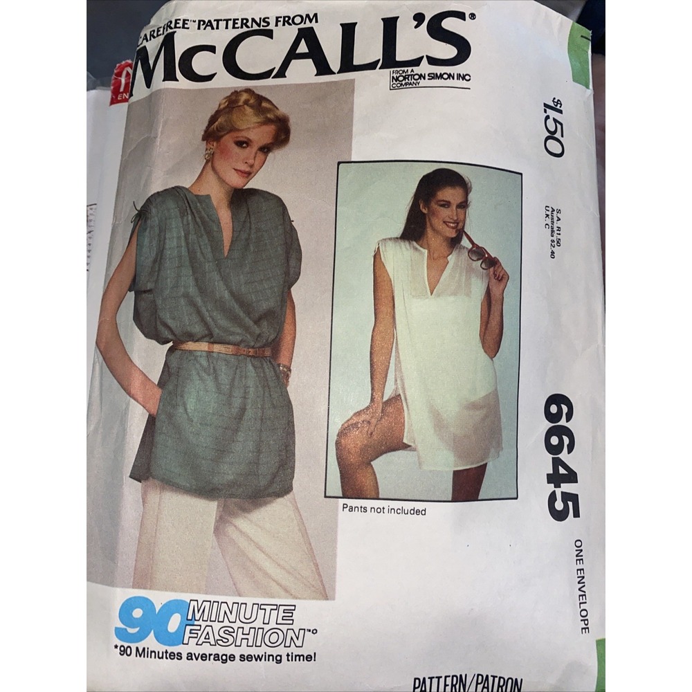 Vintage 1979 Tunic/Blouse McCalls Sewing Pattern 6645 Size 4-8 Cut Complete